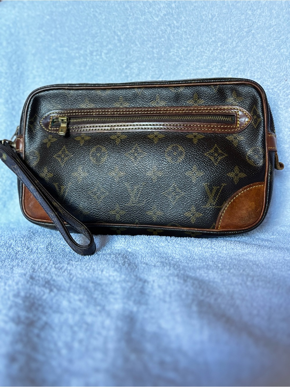 Louis Vuitton Monogram Canvas Toiletry Wrist Pouch in Brown and Tan